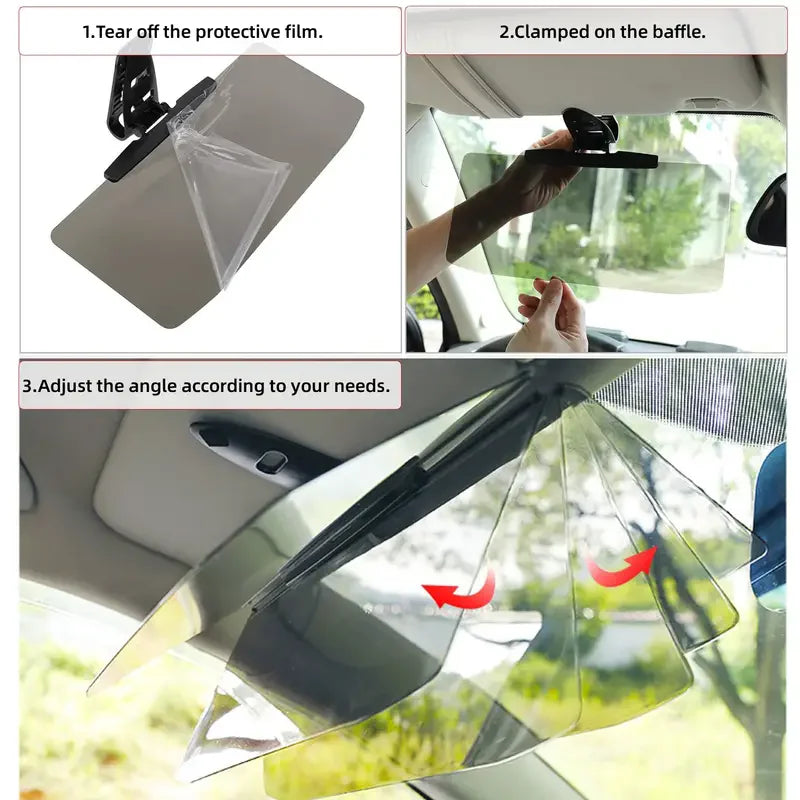 Car-Mounted Anti-Glare Mirror & UV Sunshade – Drive Safer, See Clearer